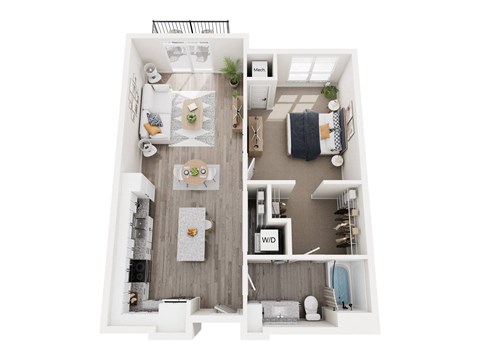 a 1 bedroom floorplan with a bathroom and a living room